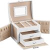 3-Layer Premium Faux Leather Jewelry Box for Earrings, Rings and Necklaces