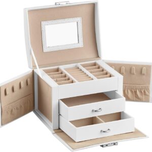 3-Layer Premium Faux Leather Jewelry Box for Earrings, Rings and Necklaces