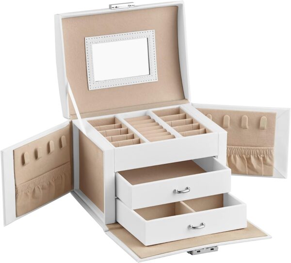 3-Layer Premium Faux Leather Jewelry Box for Earrings, Rings and Necklaces