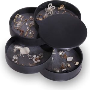 Women's Small Jewelry Storage Box: 4-Layer Rotating Travel Case with Lid