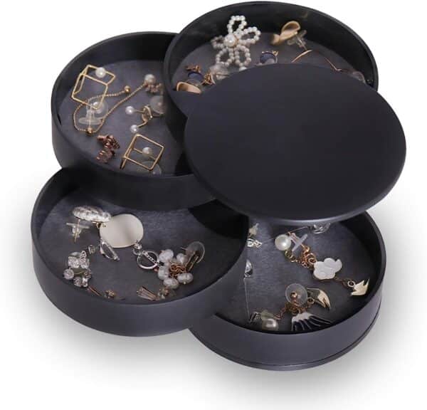 Women's Small Jewelry Storage Box: 4-Layer Rotating Travel Case with Lid