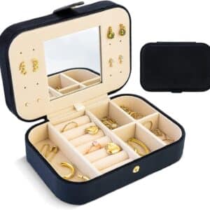Small Jewelry Travel Case for Women - 2-Layer PU Leather Organizer Box