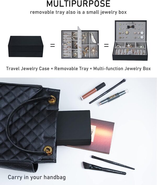 2 Layer Jewelry Organizer Box with Removable Tray for Earrings Rings Necklaces Bracelets Watches - Image 4