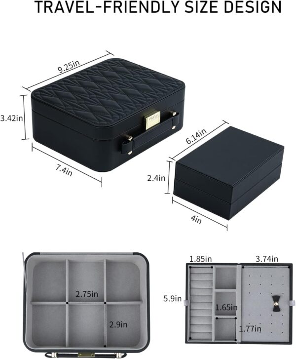 2 Layer Jewelry Organizer Box with Removable Tray for Earrings Rings Necklaces Bracelets Watches - Image 5