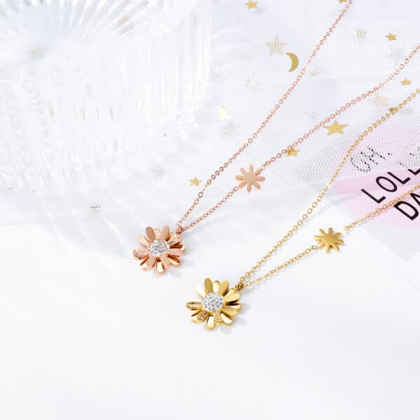 18K Gold Plated Stainless Steel Daisy Pendant Necklace - Image 6