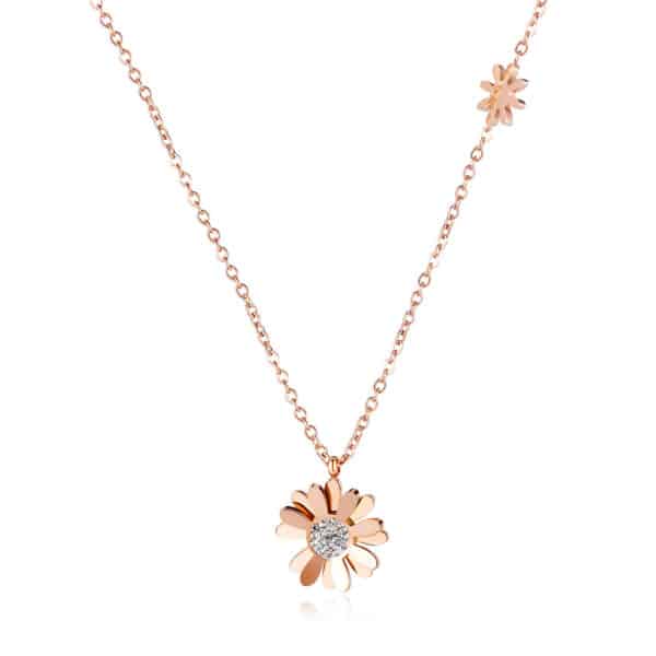 18K Gold Plated Stainless Steel Daisy Pendant Necklace