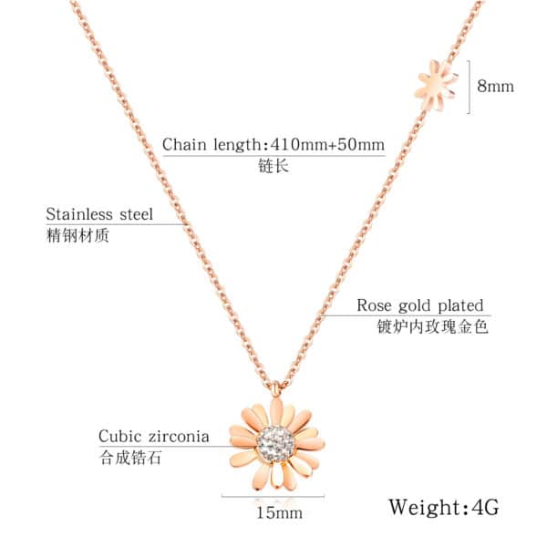 18K Gold Plated Stainless Steel Daisy Pendant Necklace - Image 3
