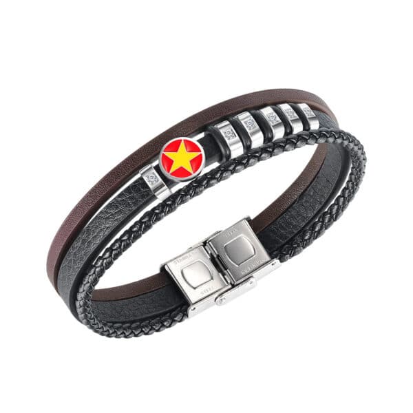Multi-Layered Leather Bracelet for Men - Featuring a Trendy Five-Point Star Design - Image 8