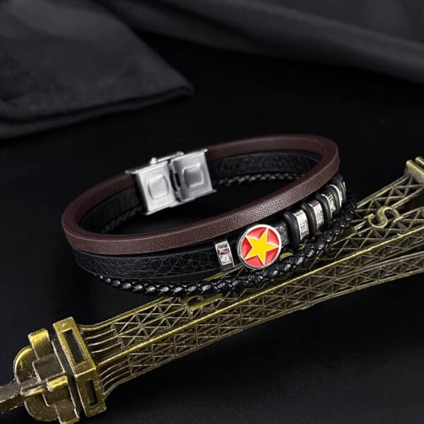 Multi-Layered Leather Bracelet for Men - Featuring a Trendy Five-Point Star Design - Image 10