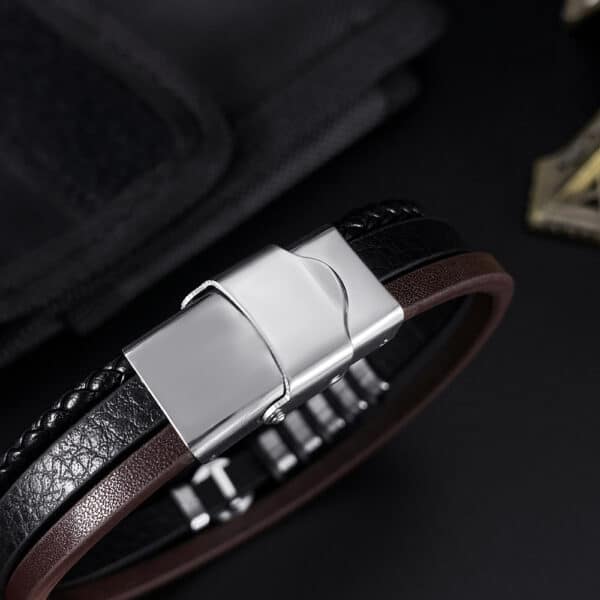 Multi-Layered Leather Bracelet for Men - Featuring a Trendy Five-Point Star Design - Image 7