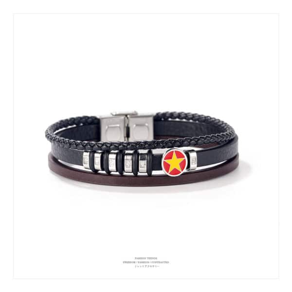 Multi-Layered Leather Bracelet for Men - Featuring a Trendy Five-Point Star Design - Image 2