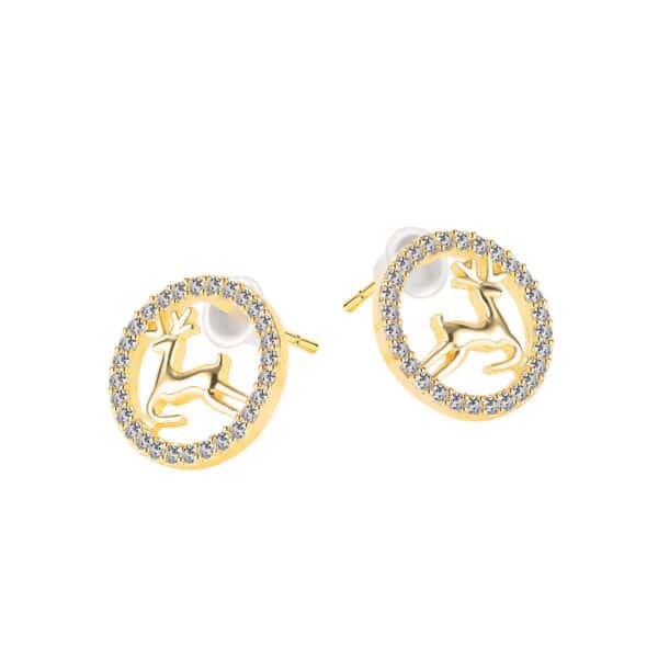 Gorgeous Copper Deer Earrings Adorned with Shimmering Synthetic Diamonds