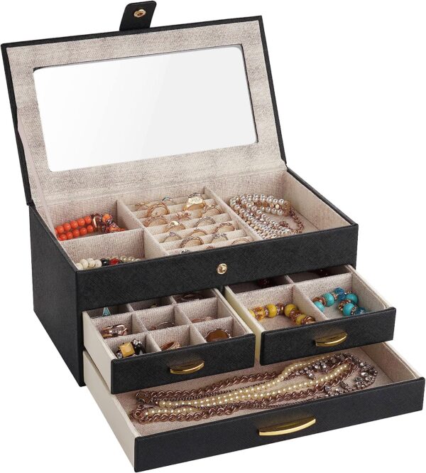 3 Layers Large Jewelry Organizer with Clear Lid - Image 5