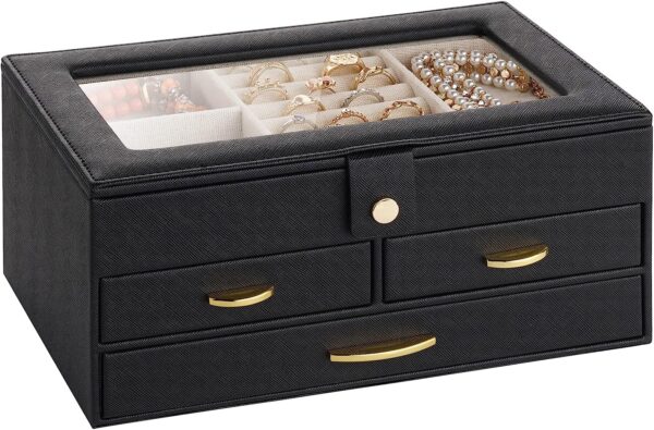 3 Layers Large Jewelry Organizer with Clear Lid - Image 2