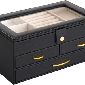 3 Layers Large Jewelry Organizer with Clear Lid