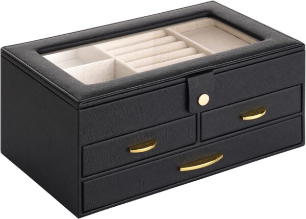 3 Layers Large Jewelry Organizer with Clear Lid