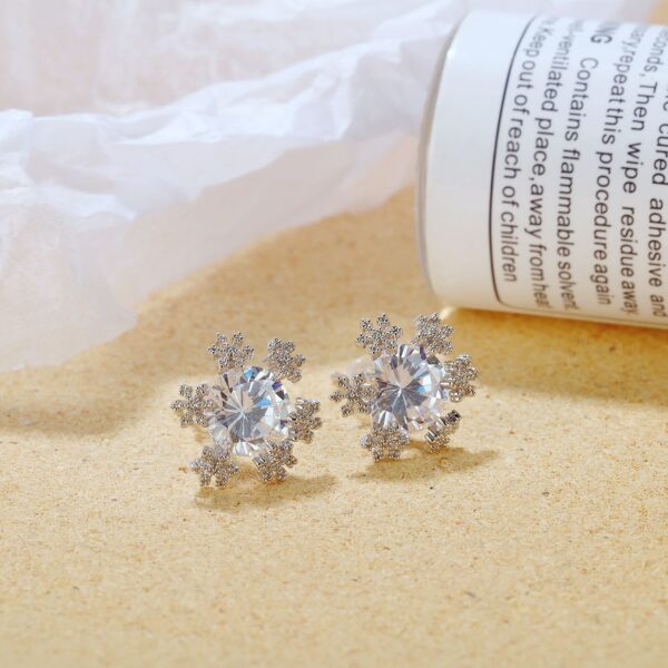 Versatile Snowflake with Zircon Copper Stud Earrings - Image 2