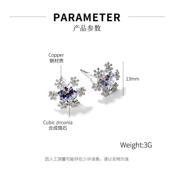 Versatile Snowflake with Zircon Copper Stud Earrings - Image 4